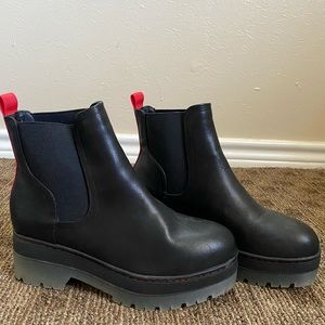 black and red platform Chelsea boots